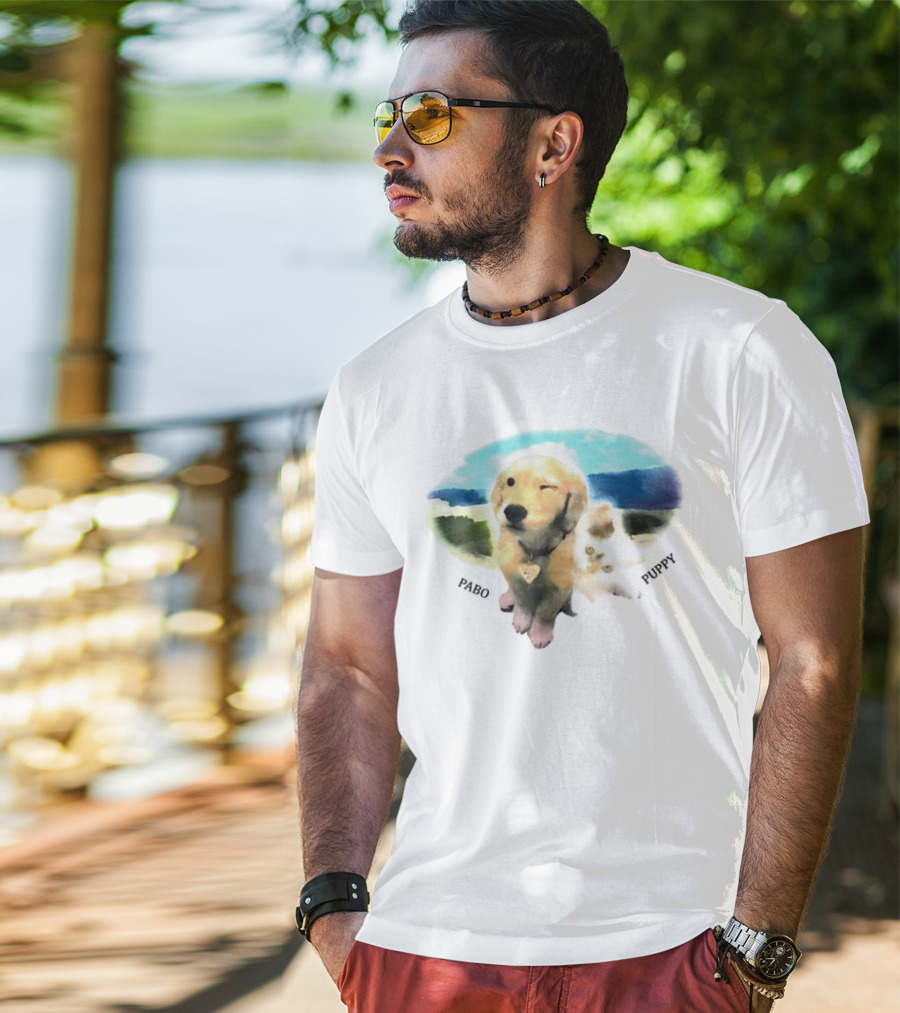 Pabo Puppy And Cat In Scenic Landscape T-Shirt