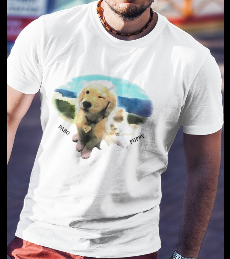 Pabo Puppy And Cat In Scenic Landscape T-Shirt