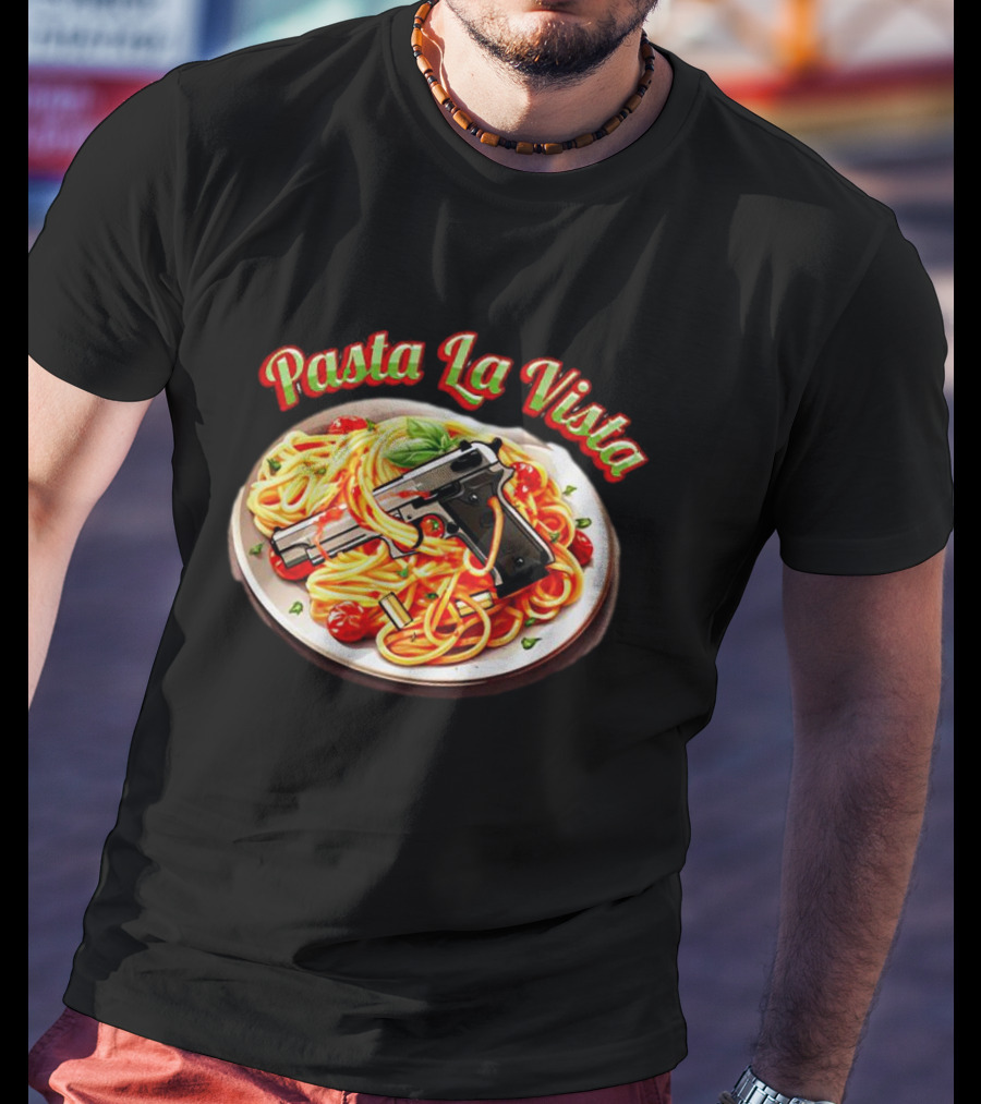 Pasta La Vista Spaghetti Gun Plate T-Shirt