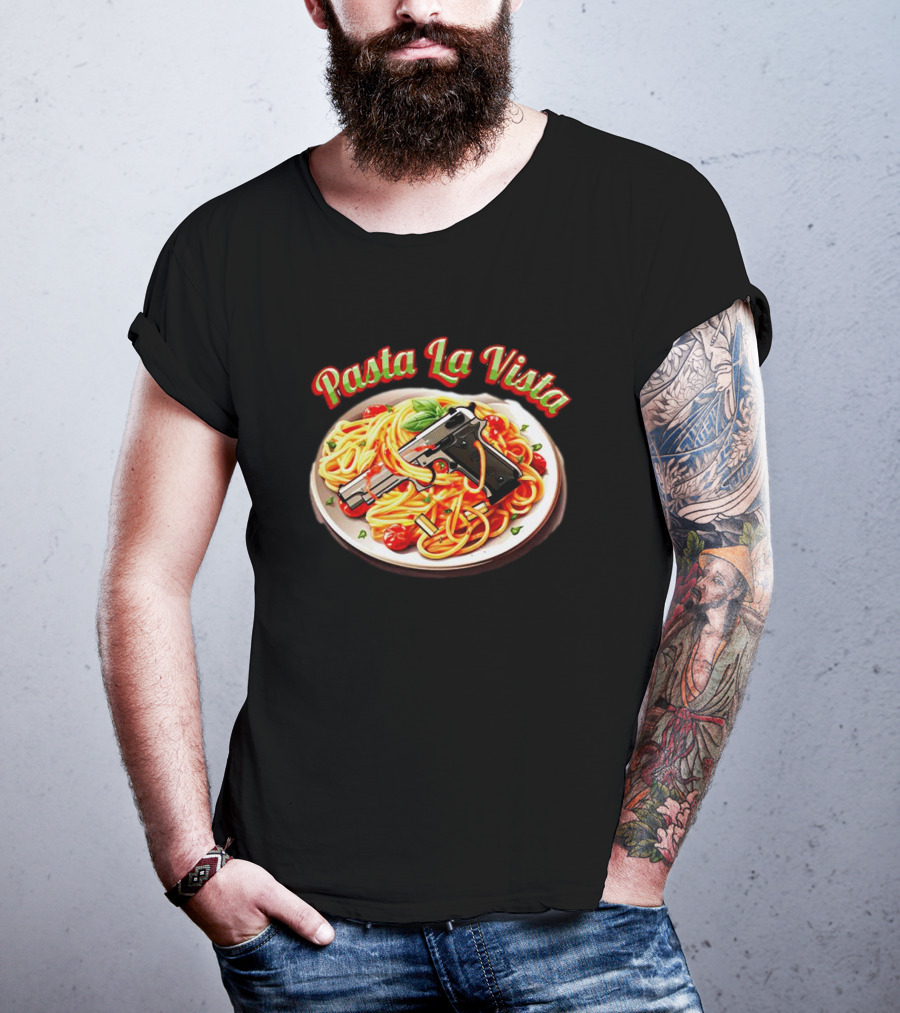 Pasta La Vista Spaghetti Gun Plate T-Shirt