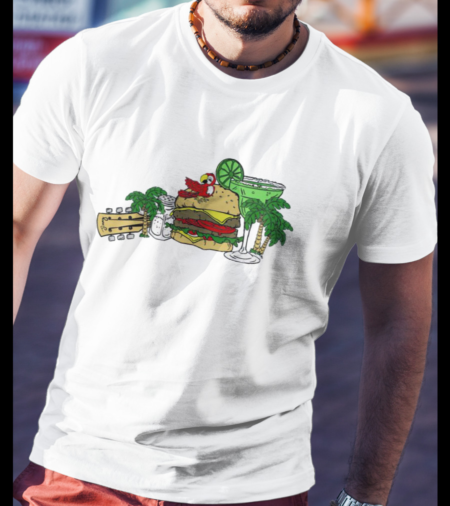 Cheeseburger Parrot Kentucky Palm Trees Margarita Guitar Elements T-Shirt