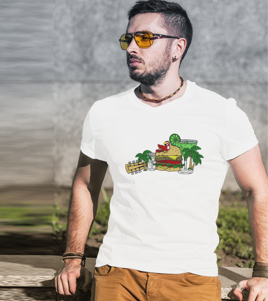 Cheeseburger Parrot Kentucky Palm Trees Margarita Guitar Elements T-Shirt