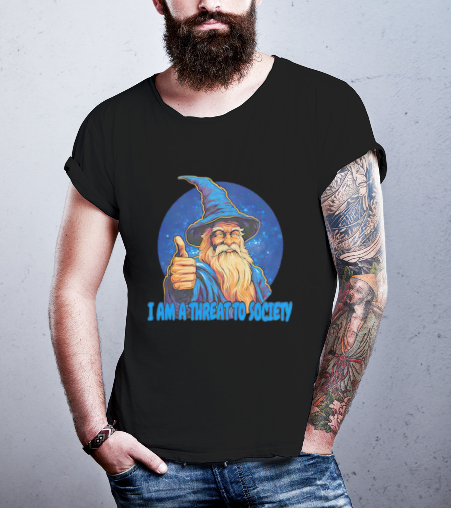 Wizard Thumbs Up I Am A Threat To Society T-Shirt