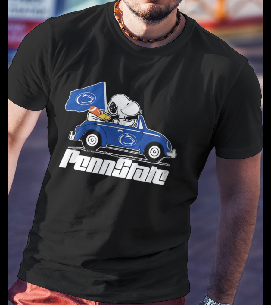 Snoopy And Woodstock Penn State Nittany Lions Driving Car With Flag T-Shirt
