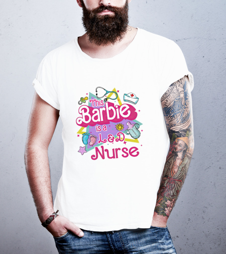 This Barbie Is A L&D Nurse With Stethoscope Baby Feet Bottle Sun Icons T-Shirt