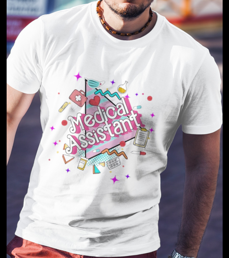 Medical Assistant Heart Stethoscope Clipboard Pink Sparkle T-Shirt