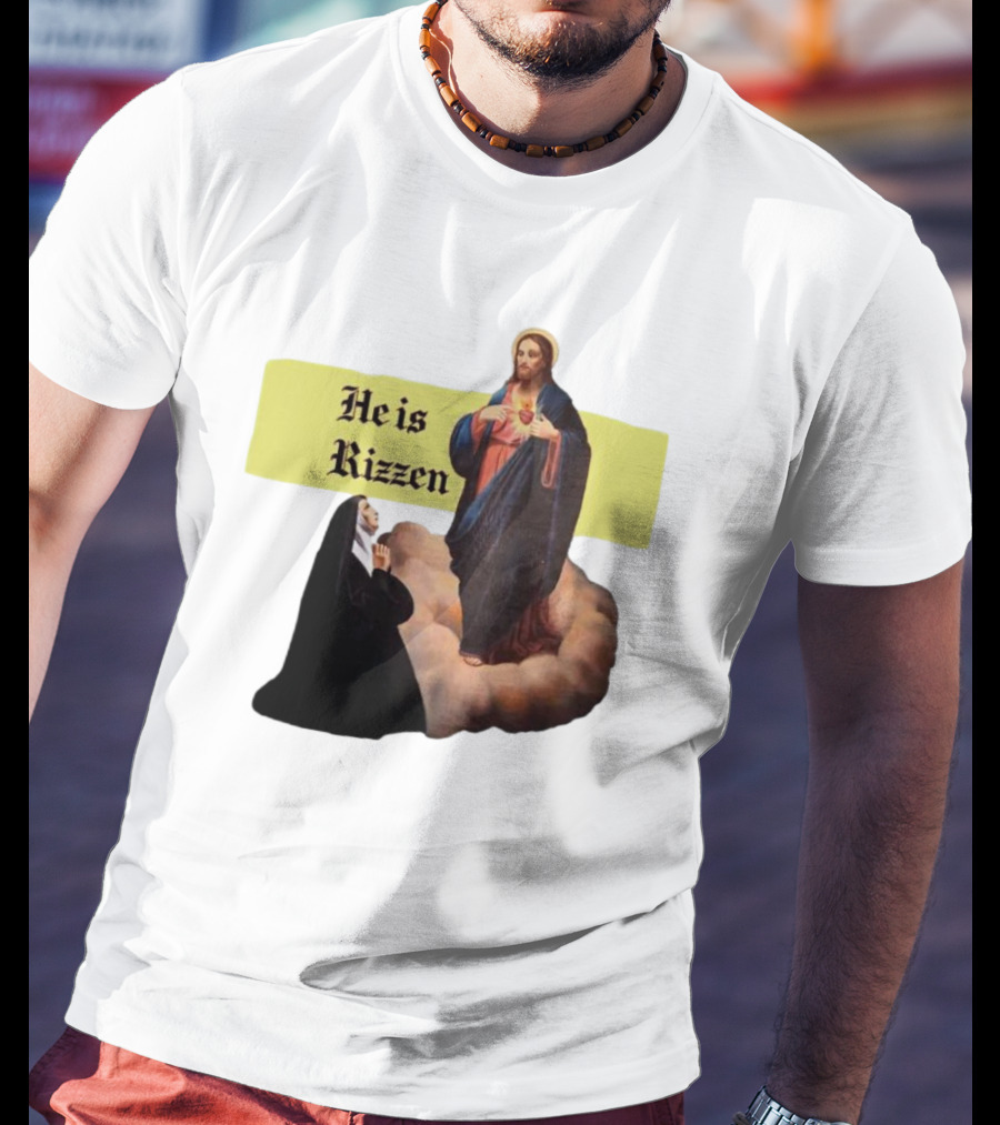 He Is Rizzen Jesus With Nun Praying On Cloud T-Shirt