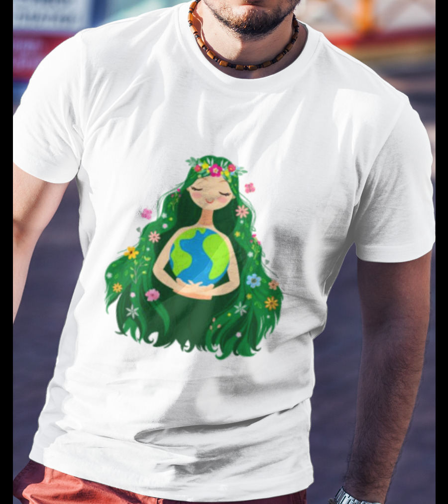 Beautiful Flowing Flower Earth Care Mother Nature Figure T-Shirt