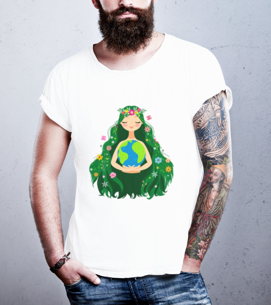 Beautiful Flowing Flower Earth Care Mother Nature Figure T-Shirt