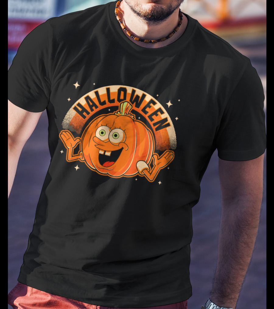 Halloween Smiling Pumpkin Cartoon Character T-Shirt
