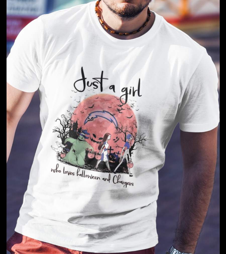 Just A Girl Who Loves Halloween And Chargers T-Shirt