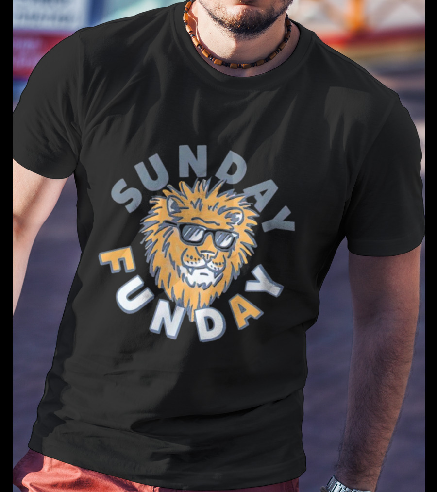 Sunday Funday Cool Sunglasses Lion Detroit Football T-Shirt