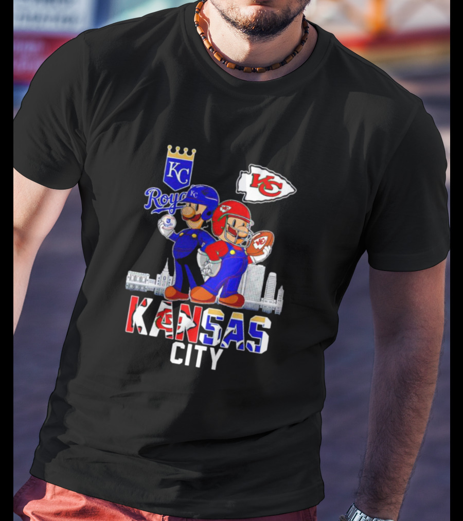 Kansas City Royals Chiefs Mario Bros Skyline T-Shirt