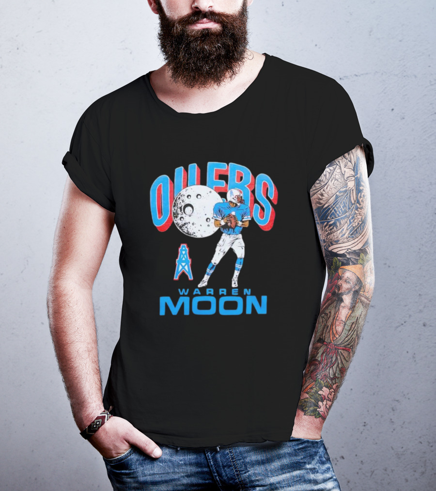 Oilers Warren Moon Football Player With Oil Derrick And Moon Balloon T-Shirt