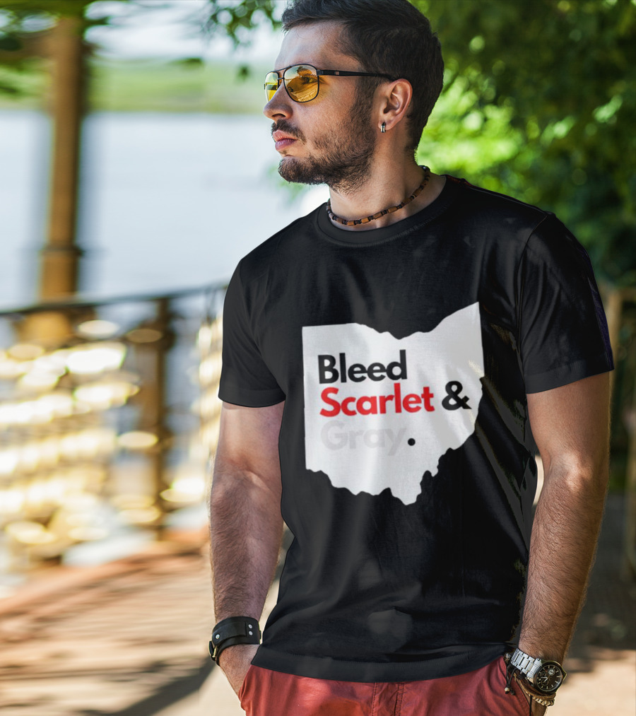 Ohio State Buckeyes Bleed Scarlet And Gray Map T-Shirt