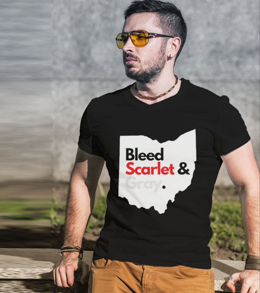 Ohio State Buckeyes Bleed Scarlet And Gray Map T-Shirt