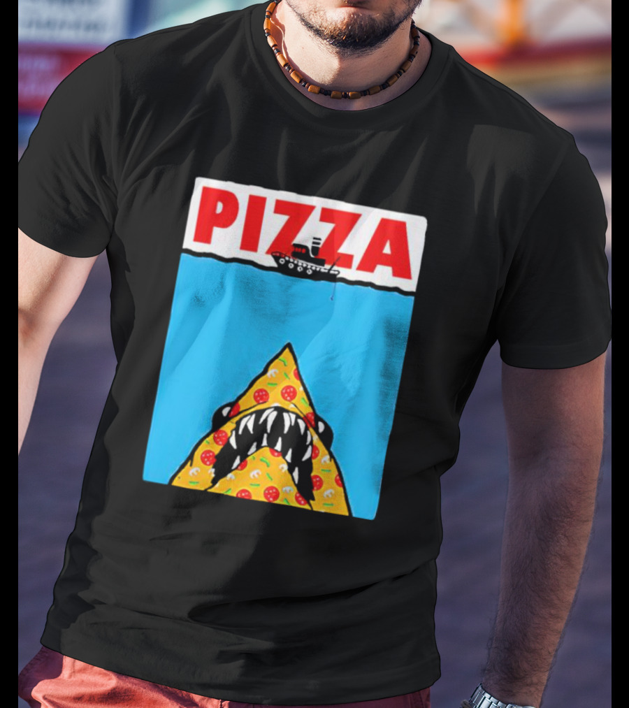 Pizza Slice Jaws Parody With Boat And Ocean T-Shirt