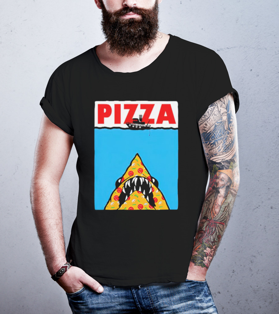 Pizza Slice Jaws Parody With Boat And Ocean T-Shirt