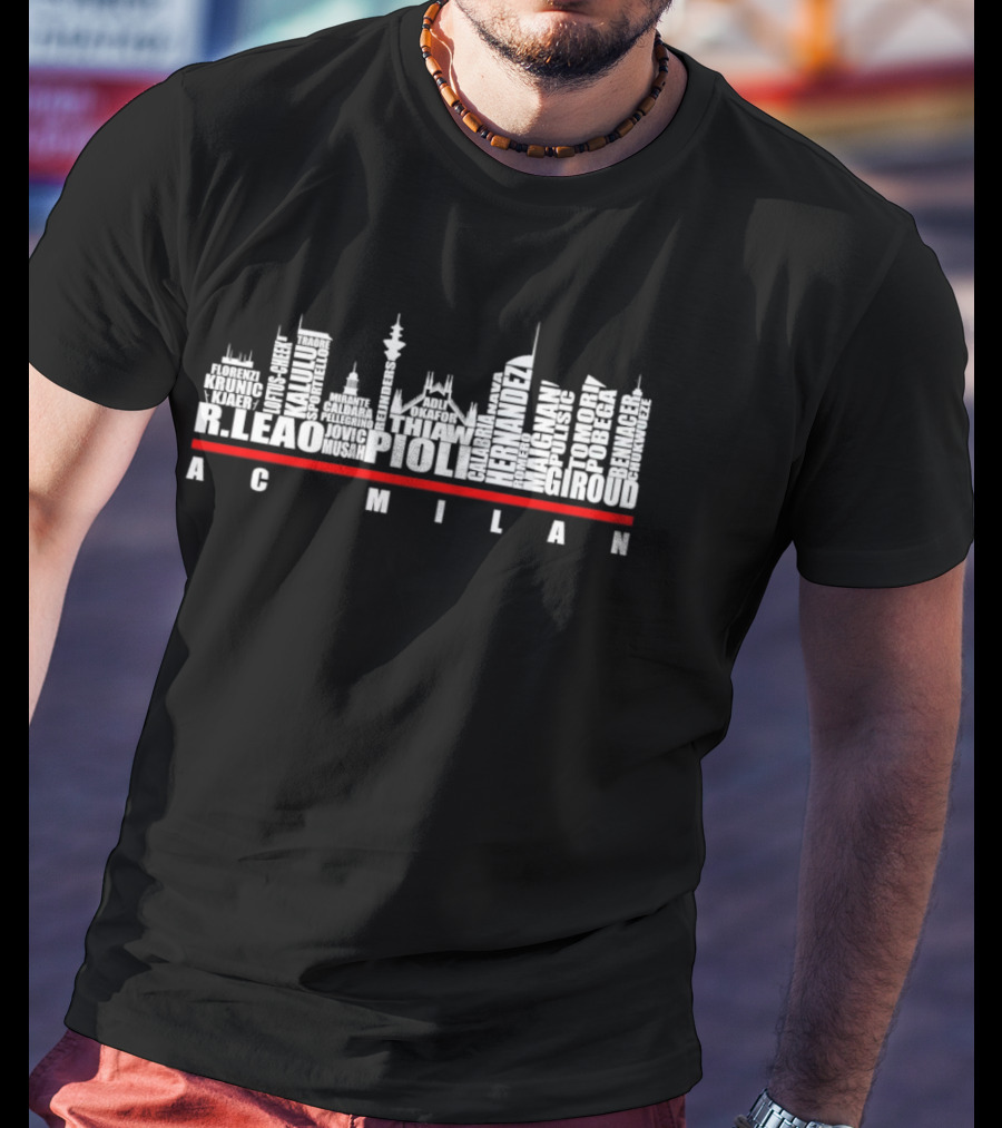 AC Milan Name Skyline Featuring Leao Pioli Hernandez Giroud Thiaw T-Shirt