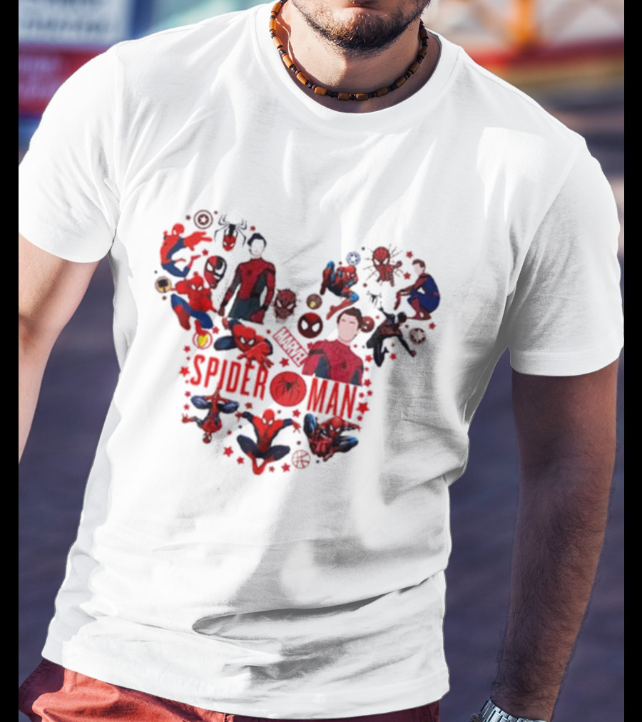 Marvel Spider-Man Heart Collage Featuring Iconic Poses T-Shirt