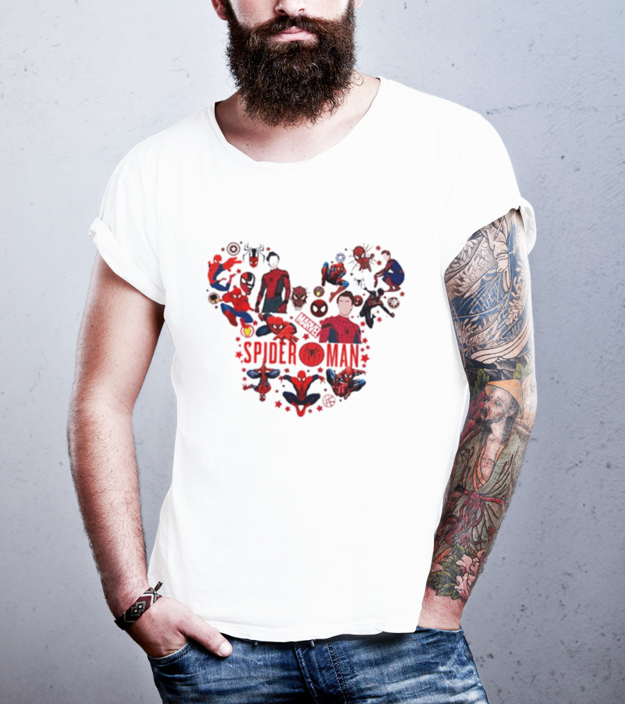 Marvel Spider-Man Heart Collage Featuring Iconic Poses T-Shirt