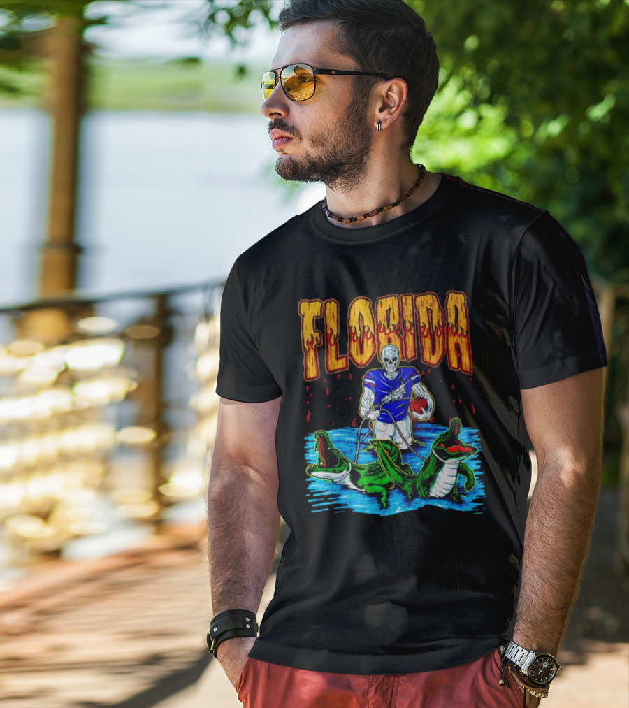 Florida Skeleton Football With Gators T-Shirt