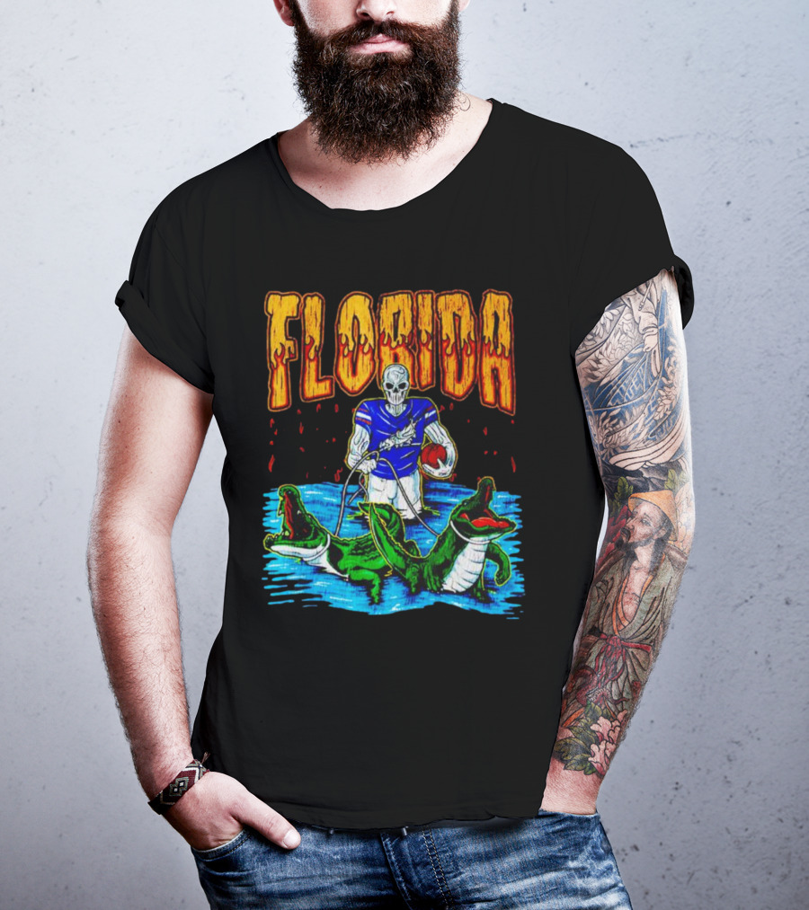 Florida Skeleton Football With Gators T-Shirt