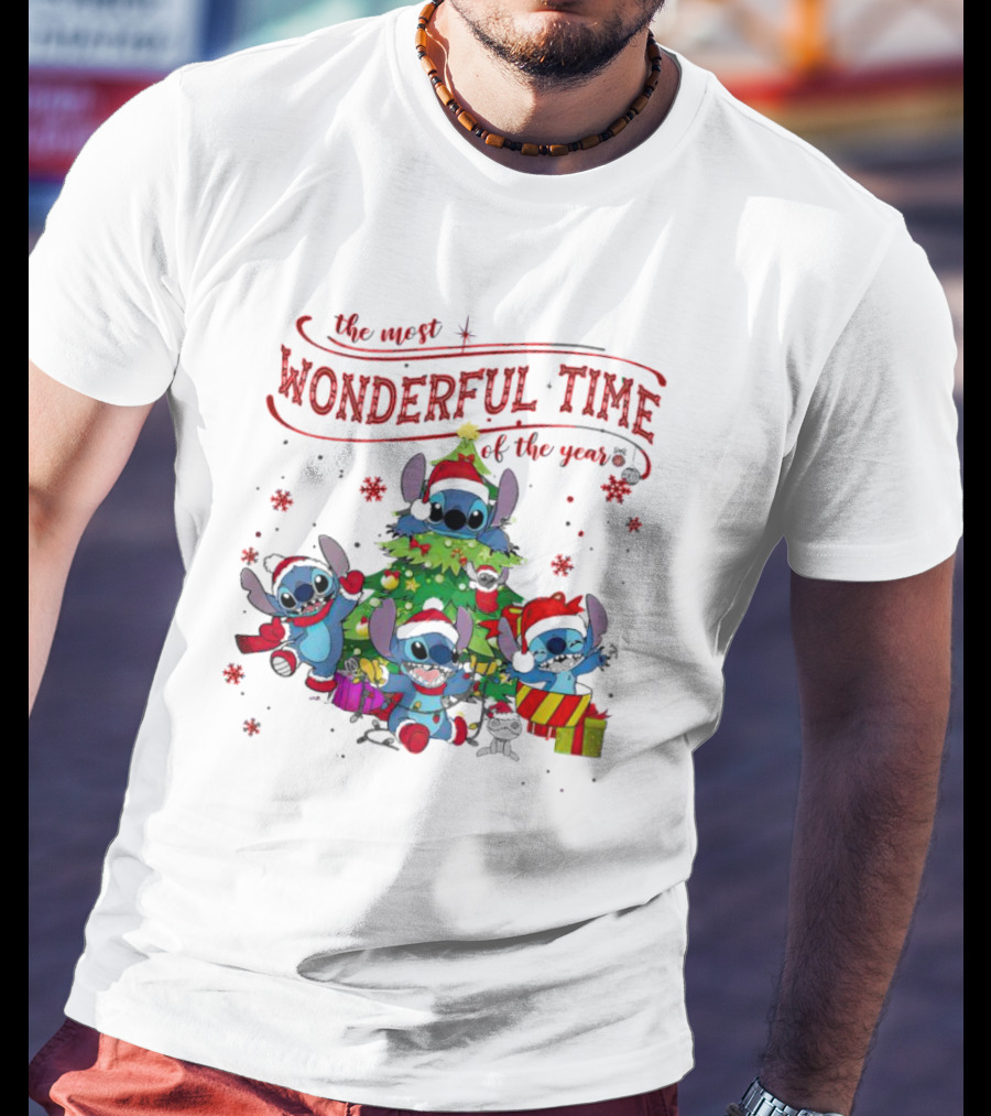 Stitch Christmas Wonderful Time Of The Year With Tree And Gifts T-Shirt