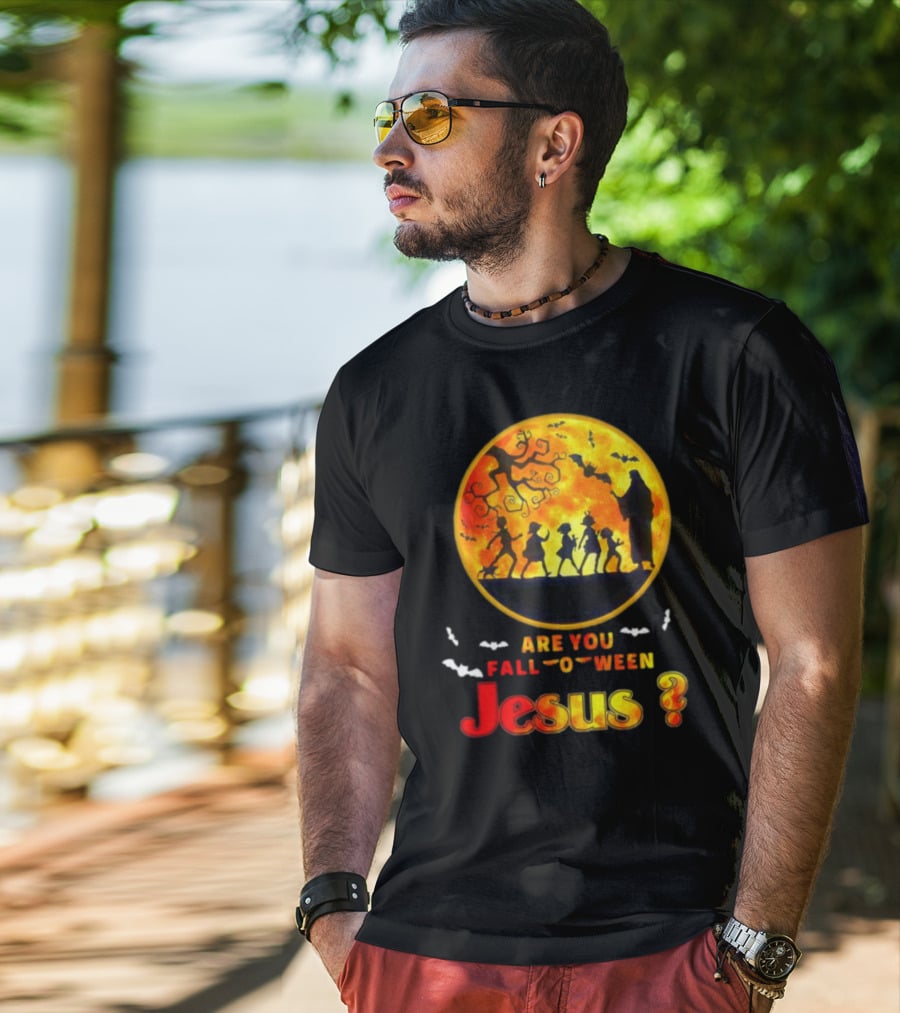 Are You Fall O Ween Jesus Halloween Silhouette With Bats And Tree T-Shirt
