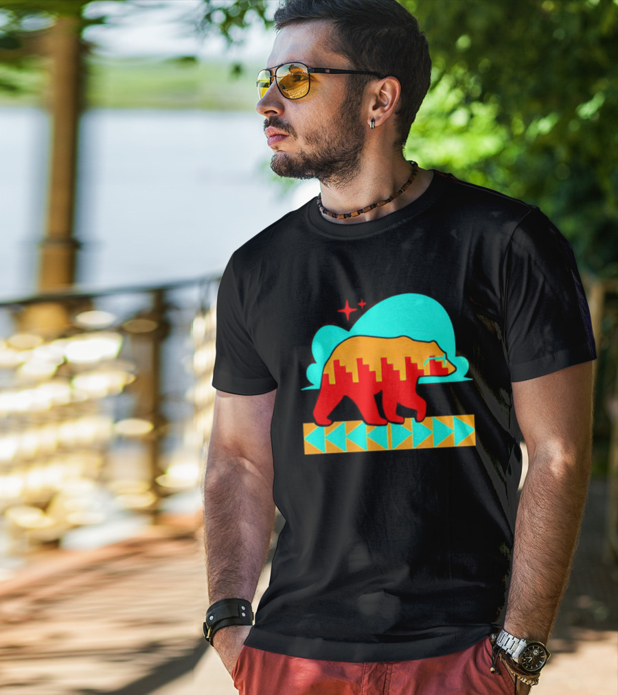 Bear Forward Movement Urban Silhouette Retro Pastel Geometric Path T-Shirt