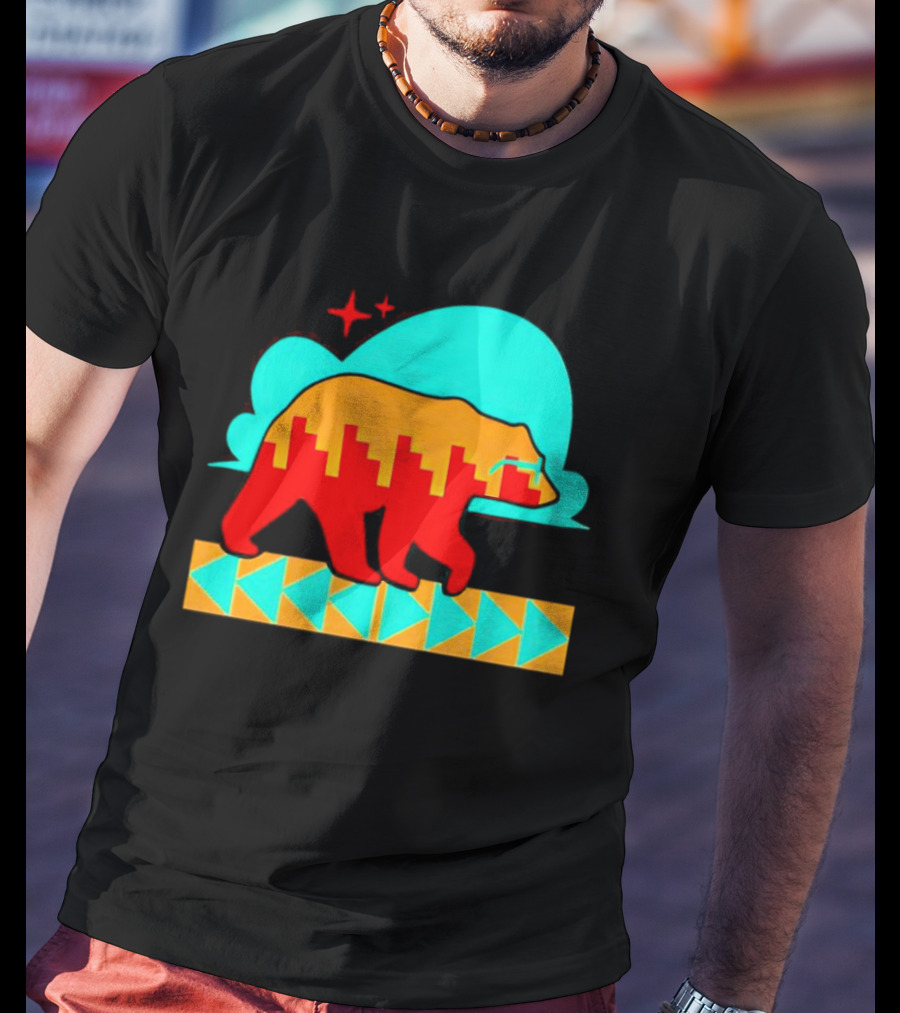 Bear Forward Movement Urban Silhouette Retro Pastel Geometric Path T-Shirt