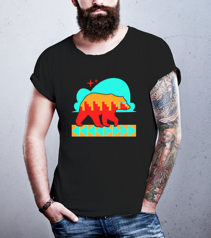 Bear Forward Movement Urban Silhouette Retro Pastel Geometric Path T-Shirt
