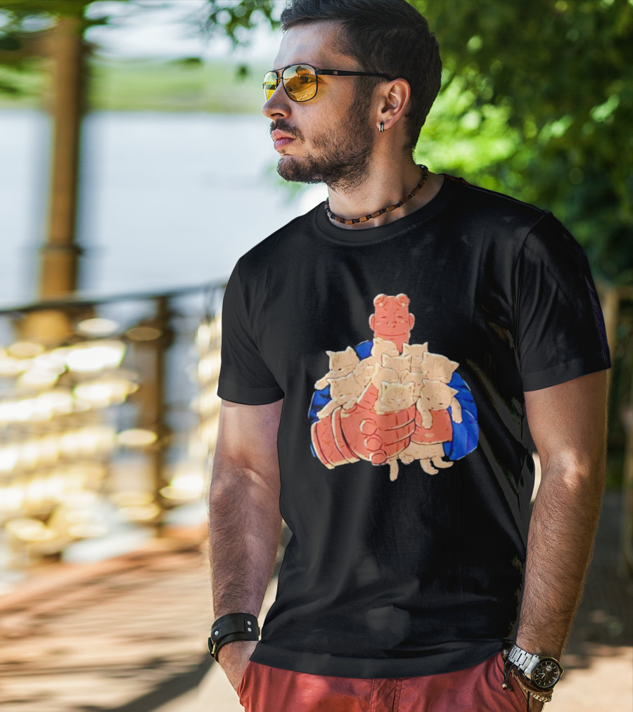 Best Cat Dad Ever Hugging Kittens With Red Hand Character T-Shirt