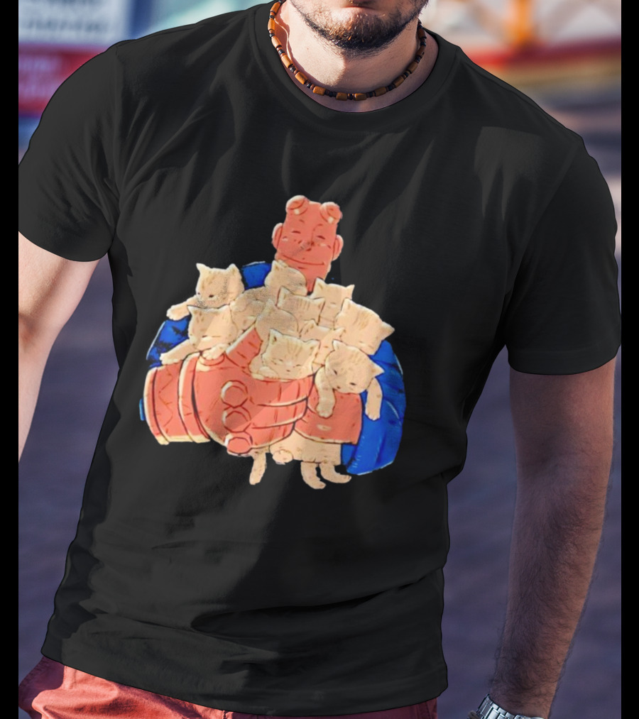 Best Cat Dad Ever Hugging Kittens With Red Hand Character T-Shirt