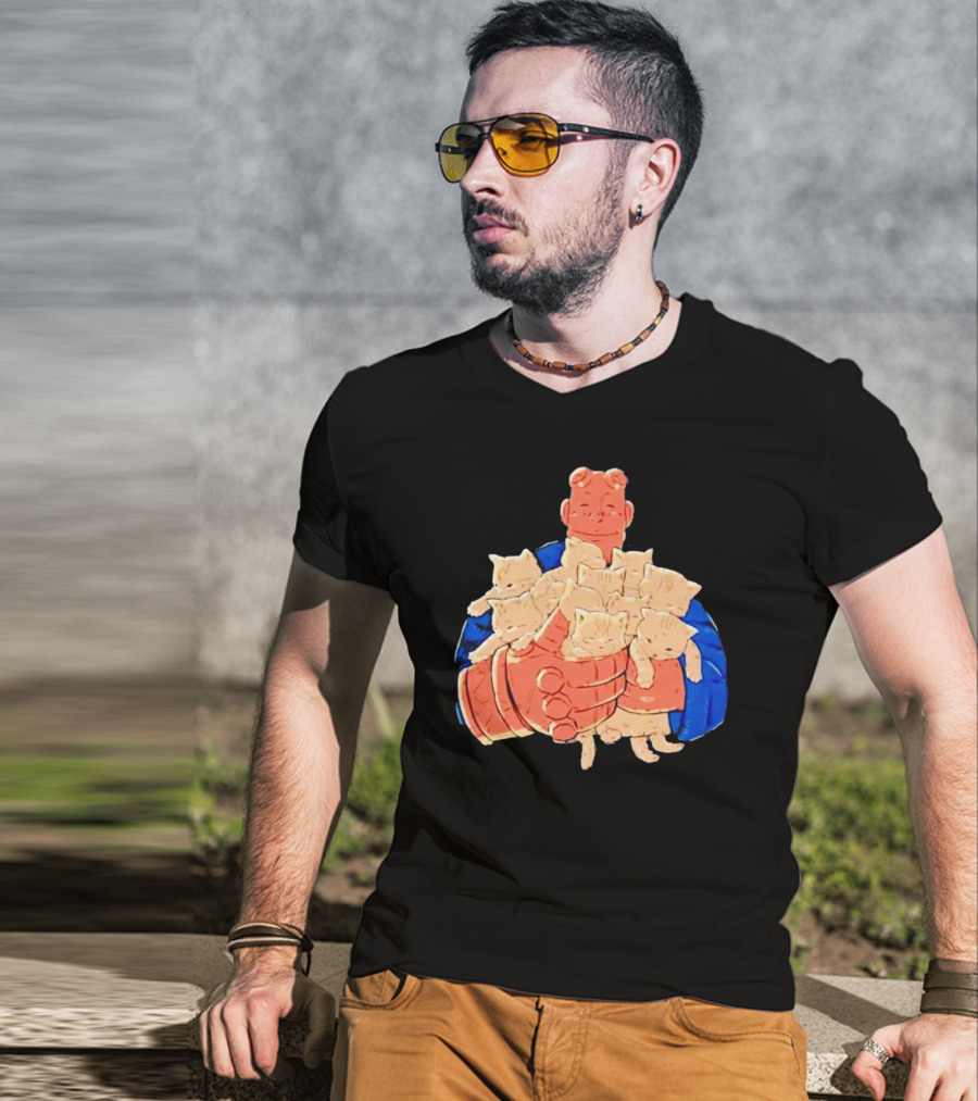 Best Cat Dad Ever Hugging Kittens With Red Hand Character T-Shirt