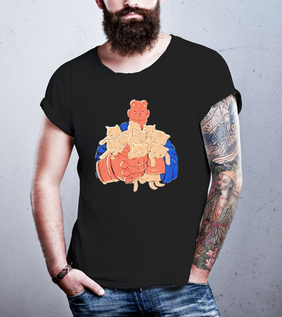 Best Cat Dad Ever Hugging Kittens With Red Hand Character T-Shirt