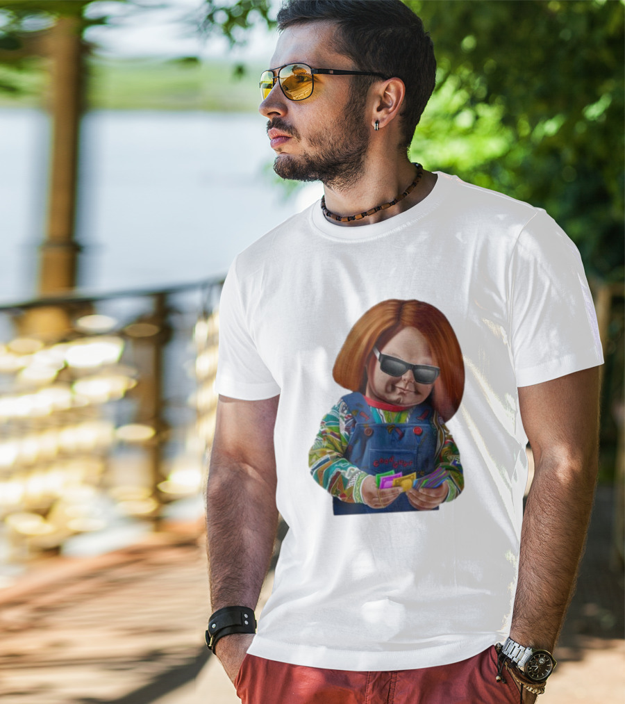 Chucky Good Guys Child’s Play Halloween Icon With Sunglasses And Cards T-Shirt