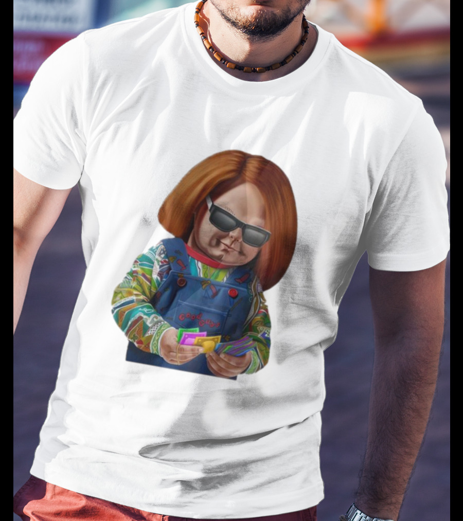 Chucky Good Guys Child’s Play Halloween Icon With Sunglasses And Cards T-Shirt