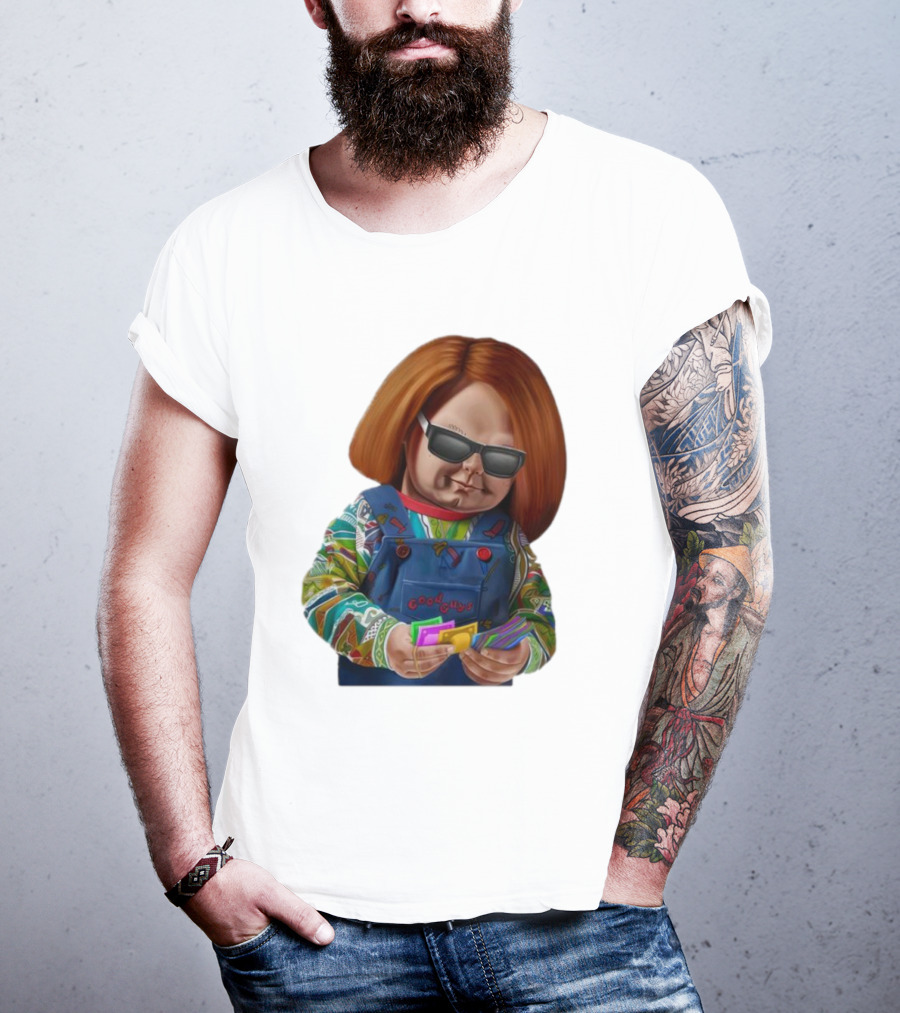 Chucky Good Guys Child’s Play Halloween Icon With Sunglasses And Cards T-Shirt