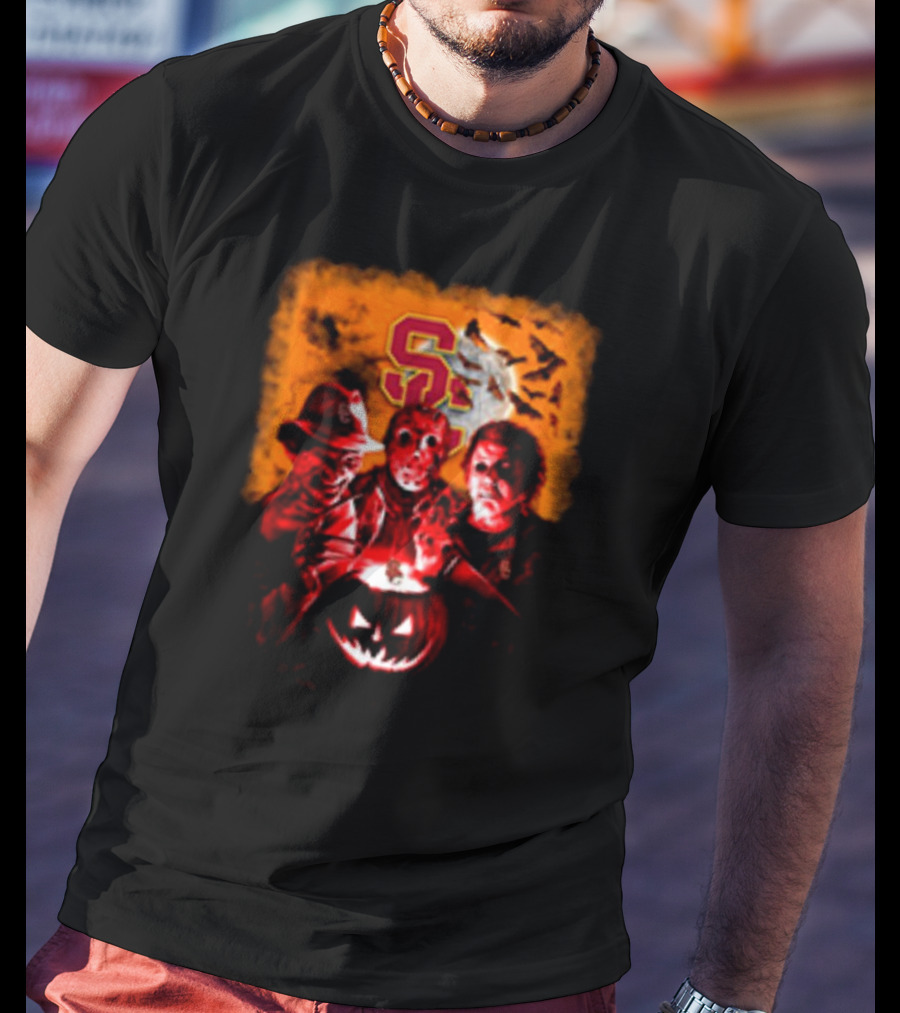 USC Trojans Halloween Freddy Krueger Jason Voorhees Michael Myers Horror Movies T-Shirt