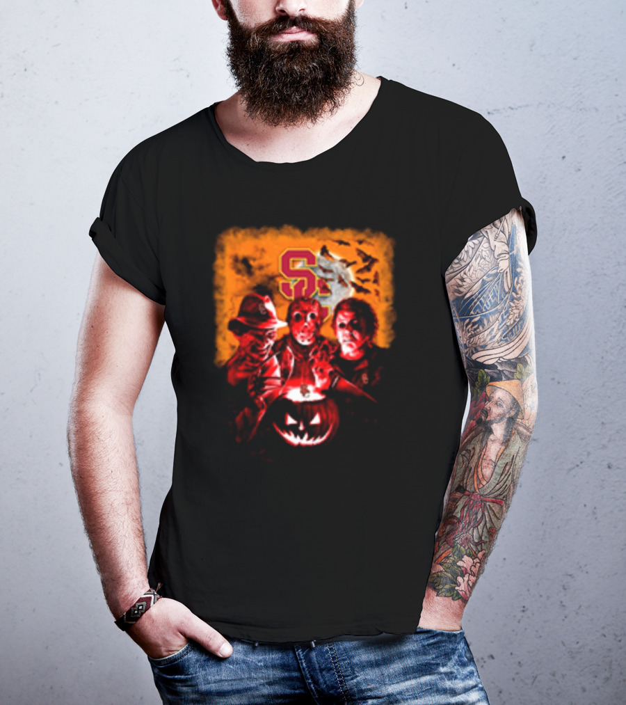 USC Trojans Halloween Freddy Krueger Jason Voorhees Michael Myers Horror Movies T-Shirt