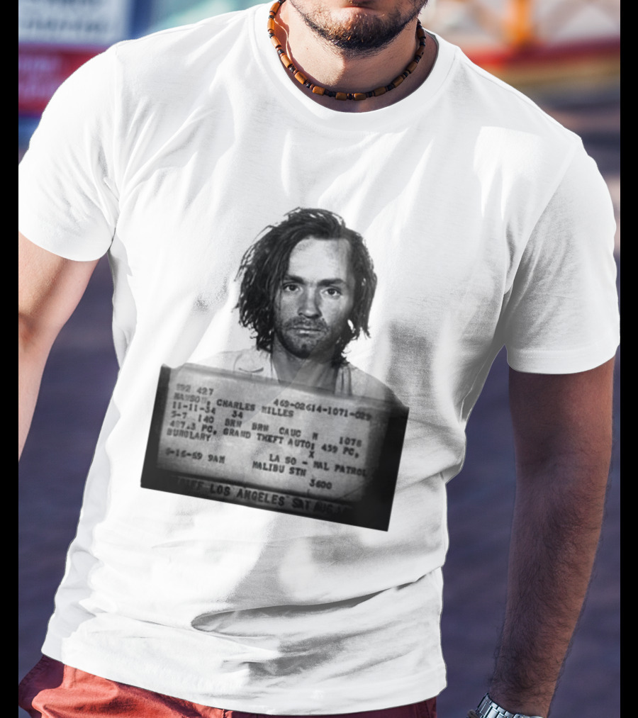Charles Manson Mugshot Los Angeles Police Department Booking 1969 T-Shirt