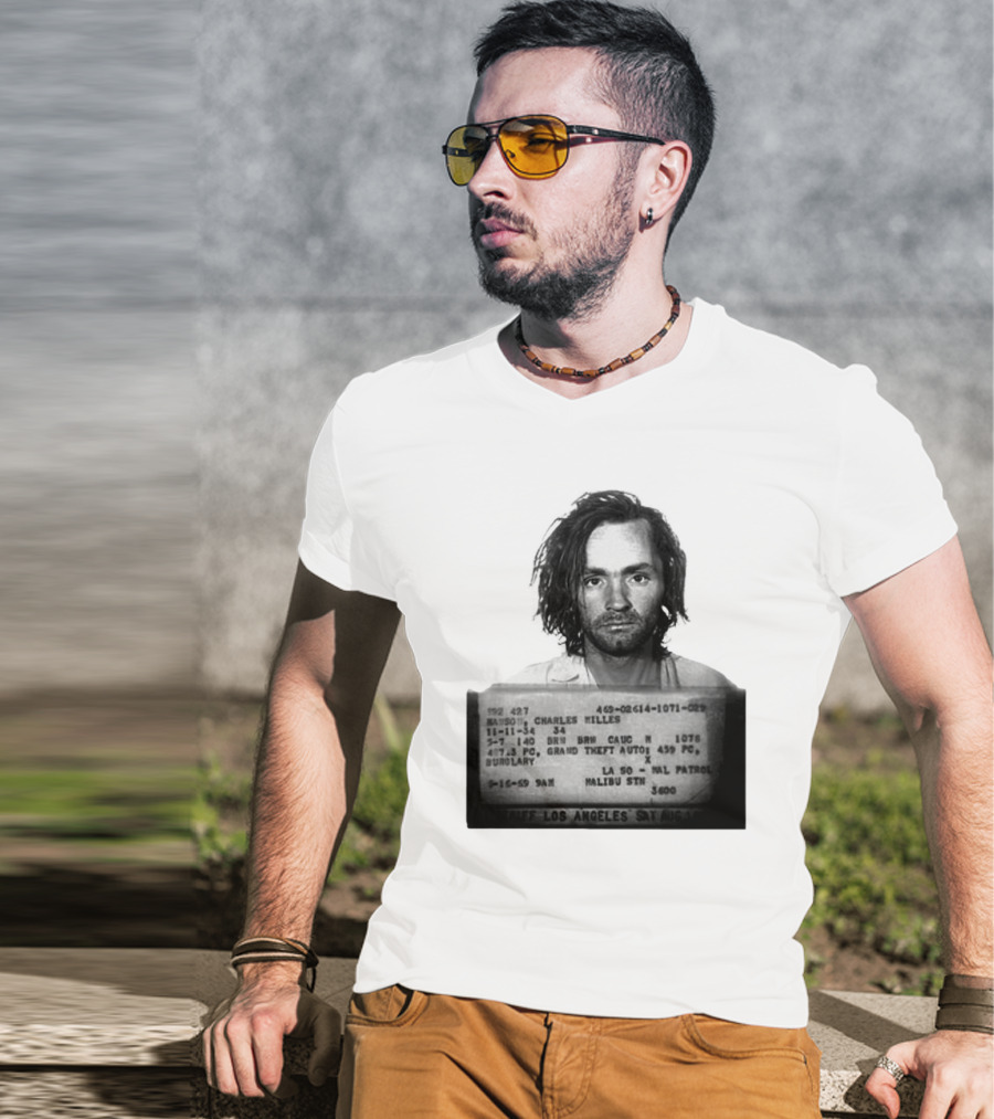 Charles Manson Mugshot Los Angeles Police Department Booking 1969 T-Shirt
