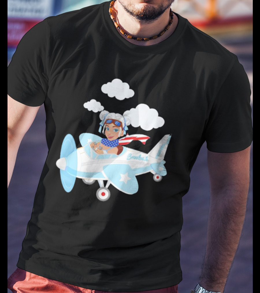 Flying In The USA Xia Brookside Pilot Airplane Cartoon Clouds T-Shirt