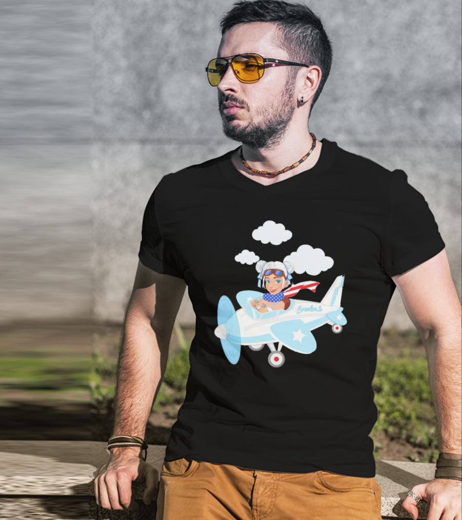 Flying In The USA Xia Brookside Pilot Airplane Cartoon Clouds T-Shirt