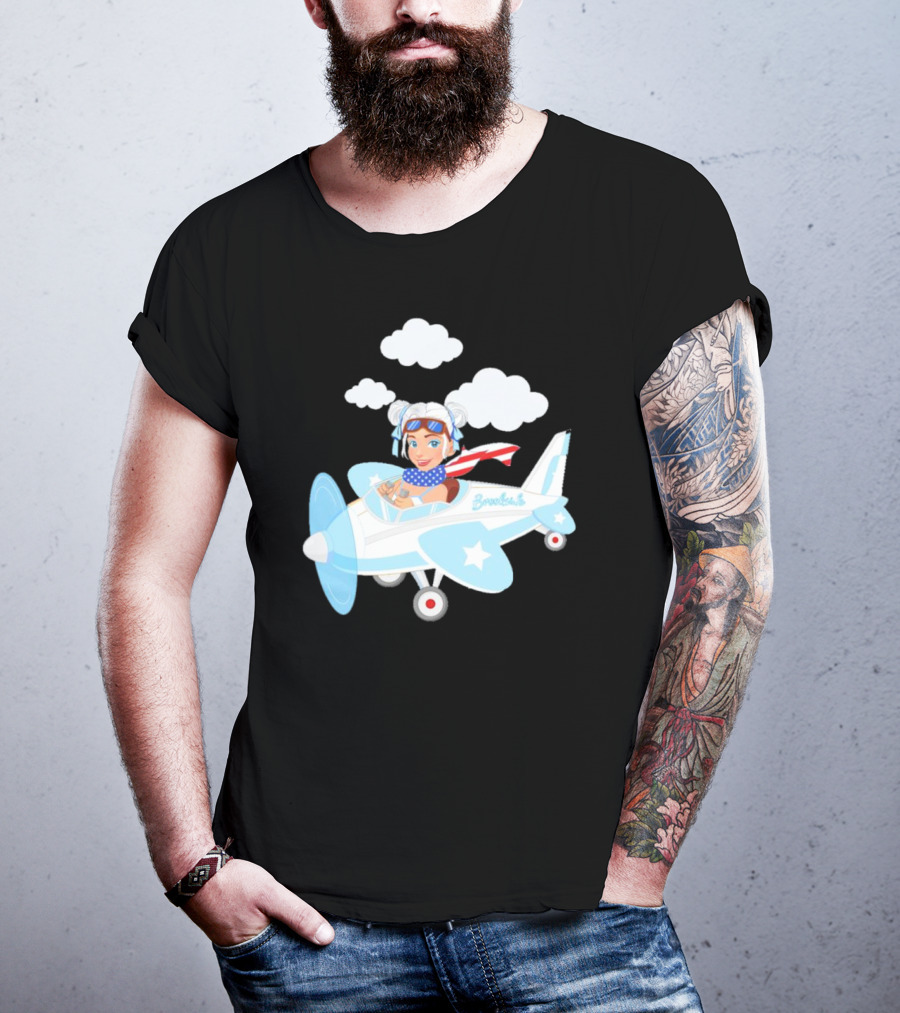 Flying In The USA Xia Brookside Pilot Airplane Cartoon Clouds T-Shirt