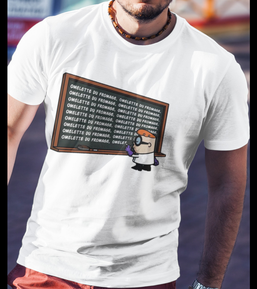 Omelette Du Fromage Chalkboard Cartoon Character Writing T-Shirt