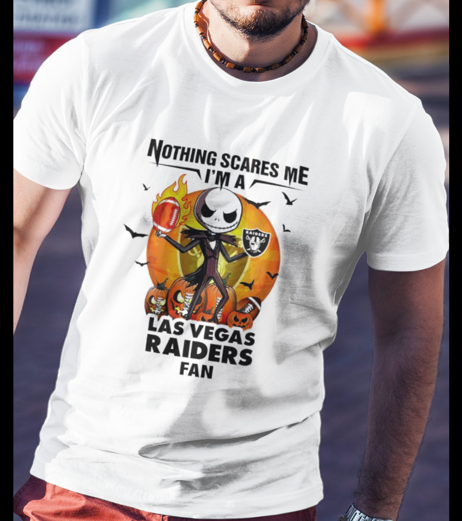 Nothing Scares Me I'm A Las Vegas Raiders Fan Halloween Jack Skellington Pumpkins T-Shirt