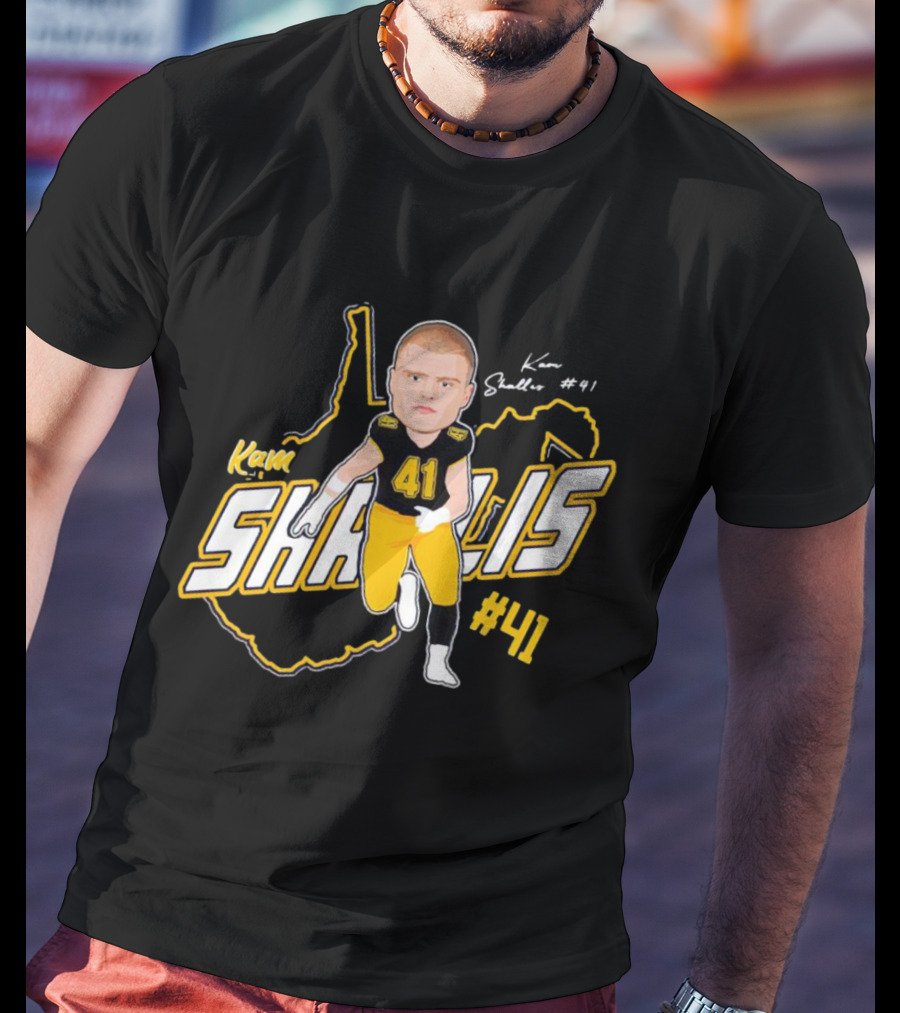 Kam Shallis #41 Caricature With West Virginia Map Background T-Shirt
