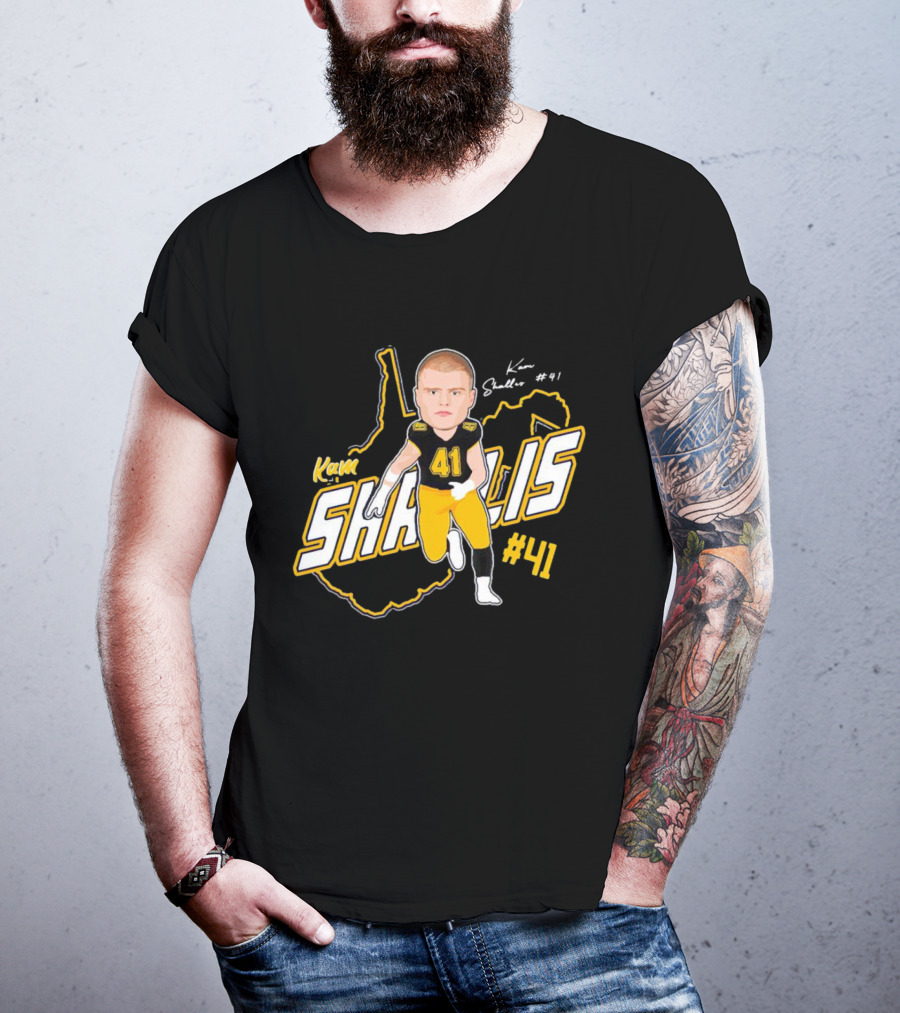 Kam Shallis #41 Caricature With West Virginia Map Background T-Shirt
